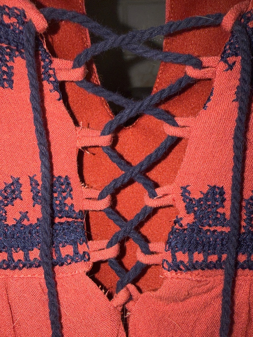 Shoes and Coral Lace-Up Embroidered dress with Navy Details